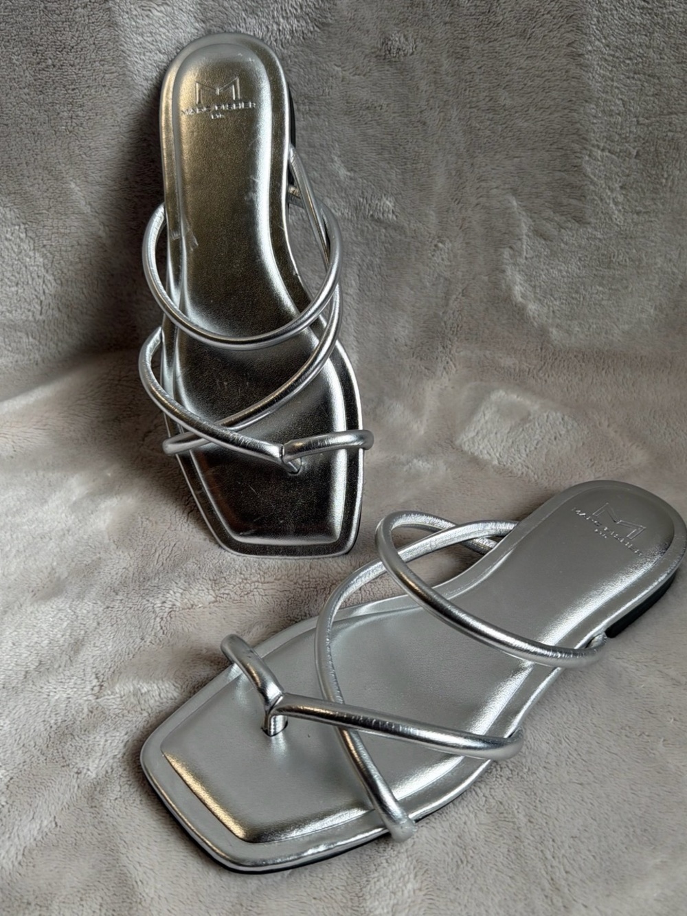 Marc Fisher Metallic Silver Strappy Sandals Y2K Square Toe Slides
